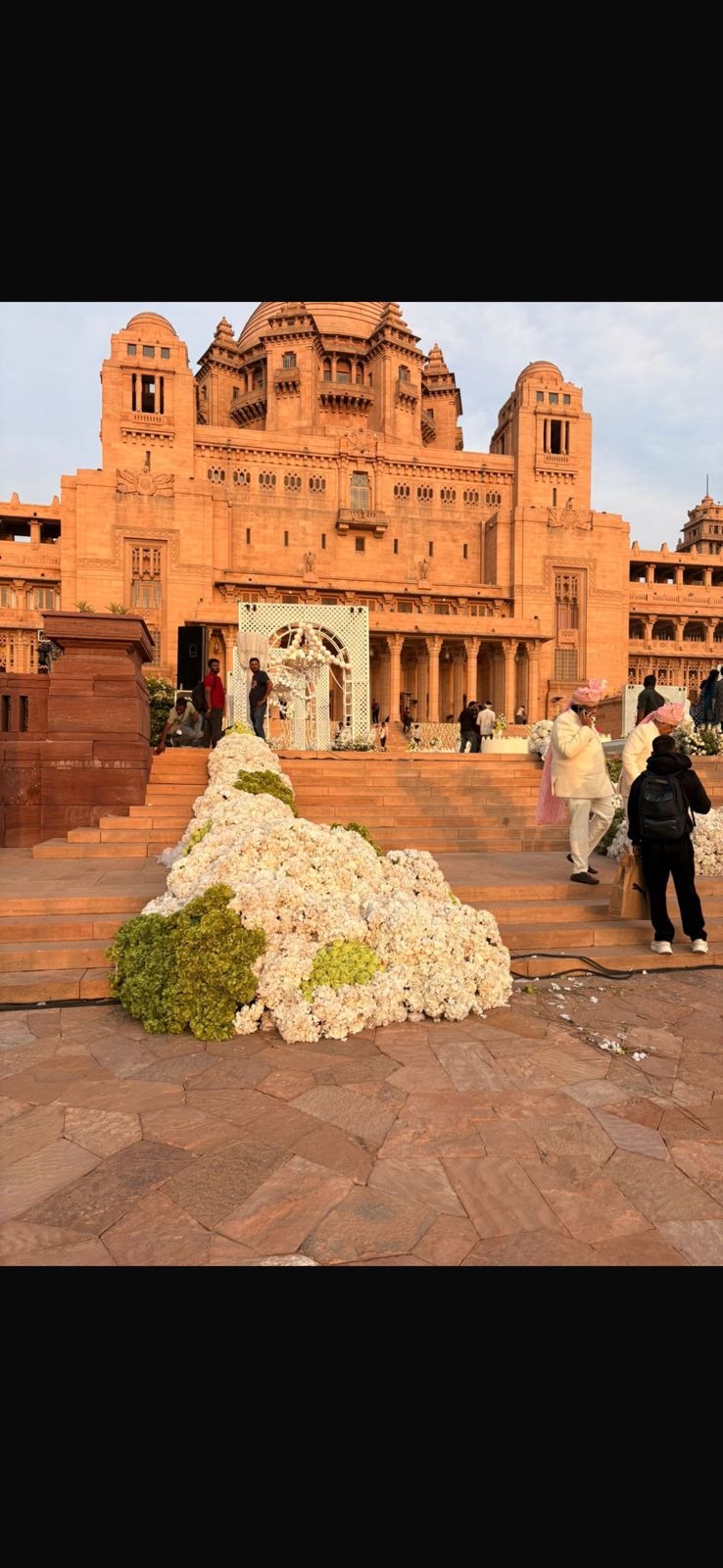 Pandey wedding at Umaid Bhawan Jodhpur — palace exterior with white hydrangea decor